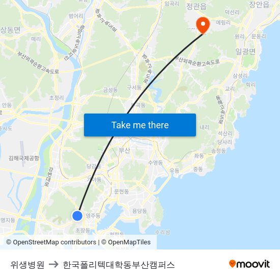 위생병원 to 한국폴리텍대학동부산캠퍼스 map