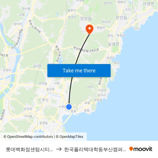 롯데백화점센텀시티점 to 한국폴리텍대학동부산캠퍼스 map