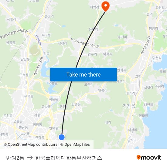반여2동 to 한국폴리텍대학동부산캠퍼스 map