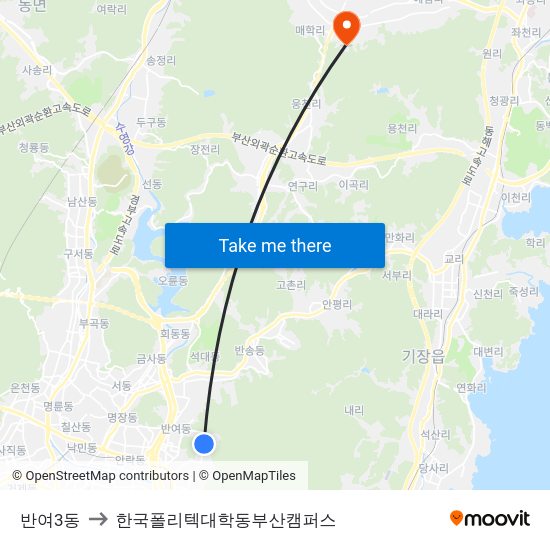 반여3동 to 한국폴리텍대학동부산캠퍼스 map