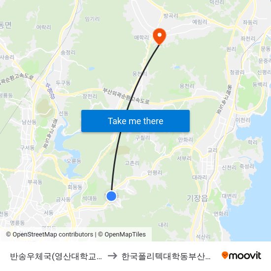 반송우체국(영산대학교입구) to 한국폴리텍대학동부산캠퍼스 map