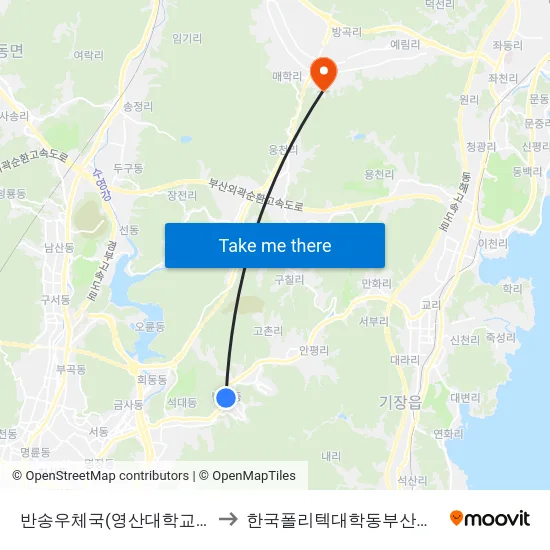반송우체국(영산대학교입구) to 한국폴리텍대학동부산캠퍼스 map