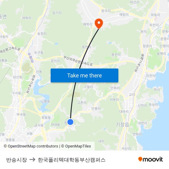 반송시장 to 한국폴리텍대학동부산캠퍼스 map