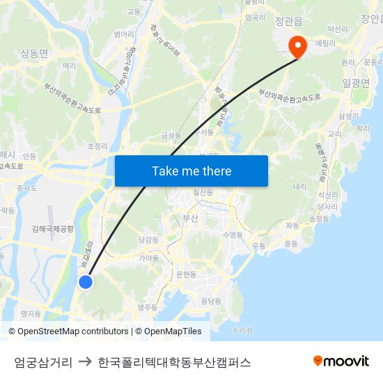 엄궁삼거리 to 한국폴리텍대학동부산캠퍼스 map