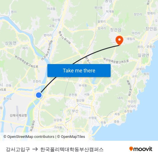 강서고입구 to 한국폴리텍대학동부산캠퍼스 map