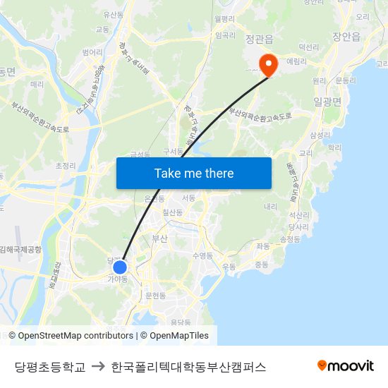 당평초등학교 to 한국폴리텍대학동부산캠퍼스 map
