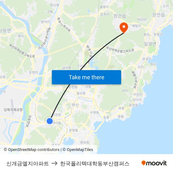 신개금엘지아파트 to 한국폴리텍대학동부산캠퍼스 map