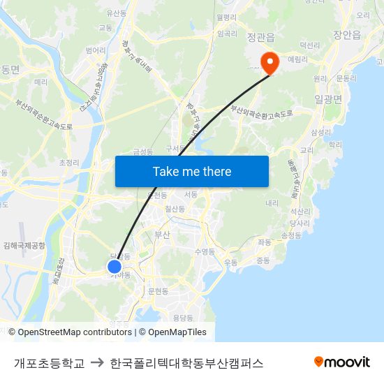 개포초등학교 to 한국폴리텍대학동부산캠퍼스 map