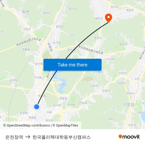 온천장역 to 한국폴리텍대학동부산캠퍼스 map