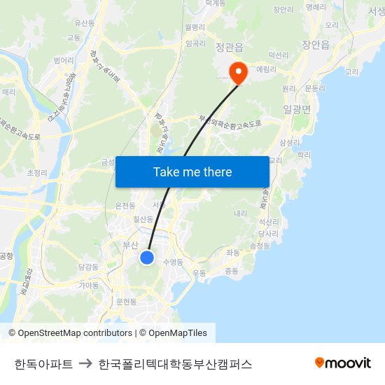 한독아파트 to 한국폴리텍대학동부산캠퍼스 map