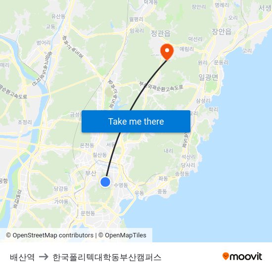 배산역 to 한국폴리텍대학동부산캠퍼스 map