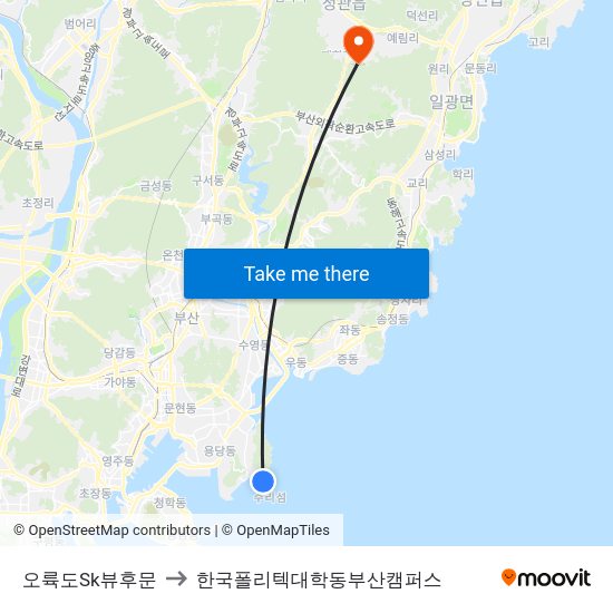 오륙도Sk뷰후문 to 한국폴리텍대학동부산캠퍼스 map