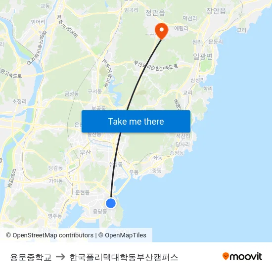 용문중학교 to 한국폴리텍대학동부산캠퍼스 map