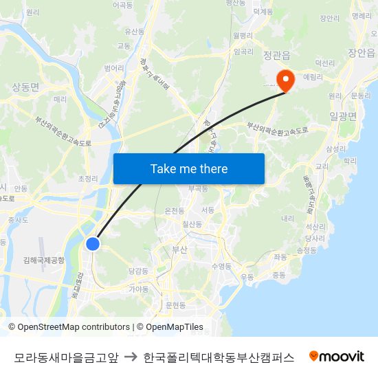 모라동새마을금고앞 to 한국폴리텍대학동부산캠퍼스 map