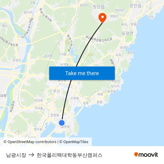 남광시장 to 한국폴리텍대학동부산캠퍼스 map
