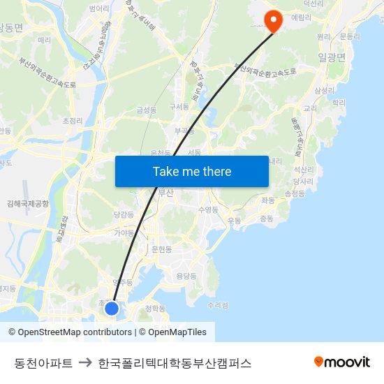 동천아파트 to 한국폴리텍대학동부산캠퍼스 map