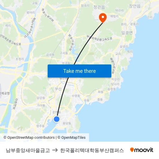 남부중앙새마을금고 to 한국폴리텍대학동부산캠퍼스 map