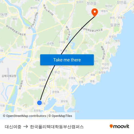 대신여중 to 한국폴리텍대학동부산캠퍼스 map