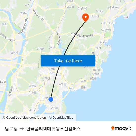 남구청 to 한국폴리텍대학동부산캠퍼스 map