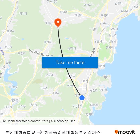 부산대청중학교 to 한국폴리텍대학동부산캠퍼스 map