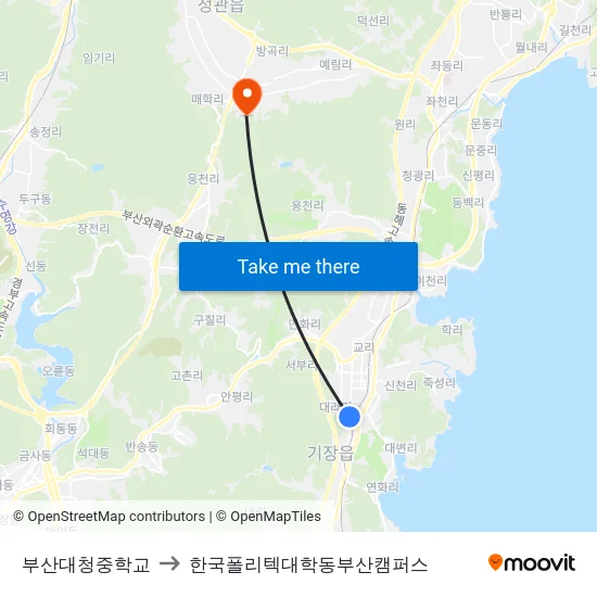 부산대청중학교 to 한국폴리텍대학동부산캠퍼스 map