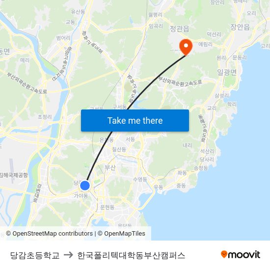 당감초등학교 to 한국폴리텍대학동부산캠퍼스 map