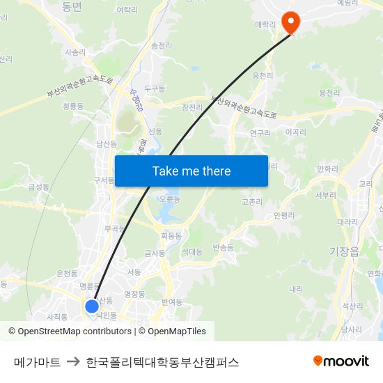 메가마트 to 한국폴리텍대학동부산캠퍼스 map