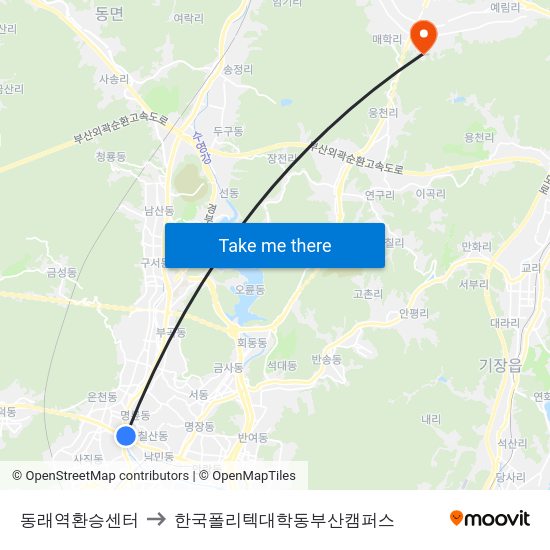 동래역환승센터 to 한국폴리텍대학동부산캠퍼스 map