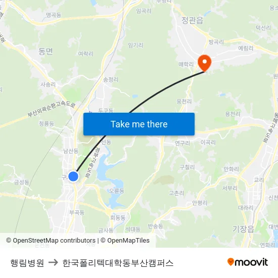행림병원 to 한국폴리텍대학동부산캠퍼스 map