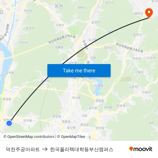 덕천주공아파트 to 한국폴리텍대학동부산캠퍼스 map