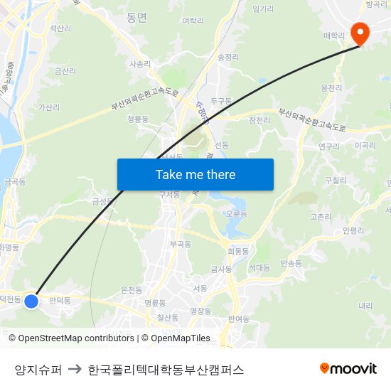양지슈퍼 to 한국폴리텍대학동부산캠퍼스 map