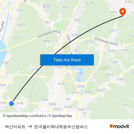 벽산아파트 to 한국폴리텍대학동부산캠퍼스 map