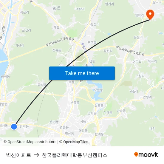 벽산아파트 to 한국폴리텍대학동부산캠퍼스 map