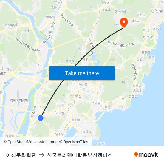 여성문화회관 to 한국폴리텍대학동부산캠퍼스 map