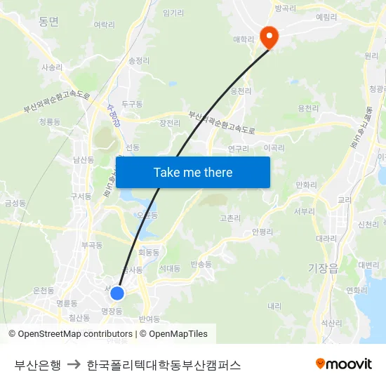 부산은행 to 한국폴리텍대학동부산캠퍼스 map