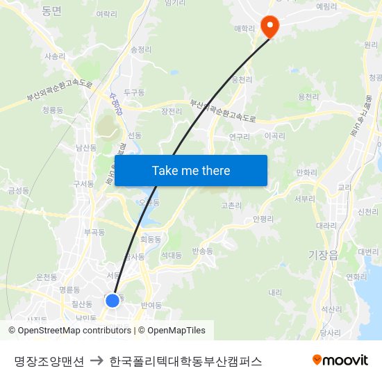 명장조양맨션 to 한국폴리텍대학동부산캠퍼스 map