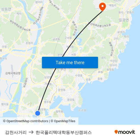 감천사거리 to 한국폴리텍대학동부산캠퍼스 map