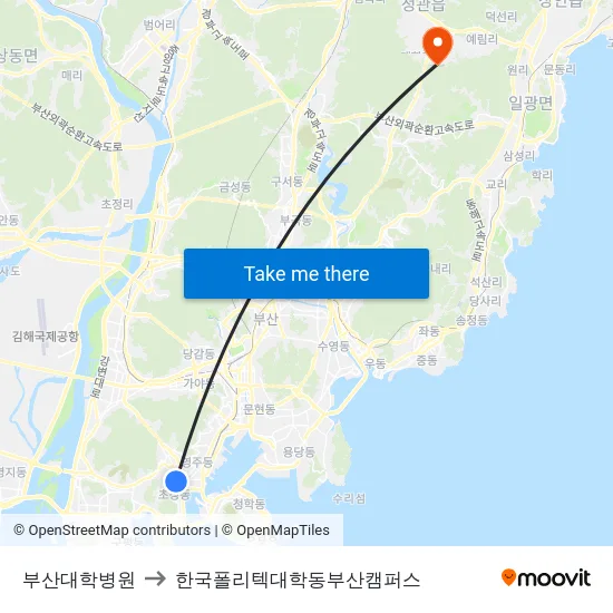 부산대학병원 to 한국폴리텍대학동부산캠퍼스 map