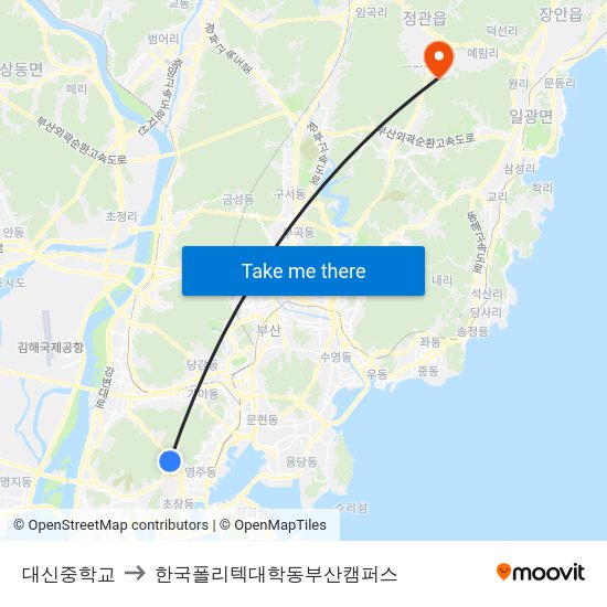 대신중학교 to 한국폴리텍대학동부산캠퍼스 map
