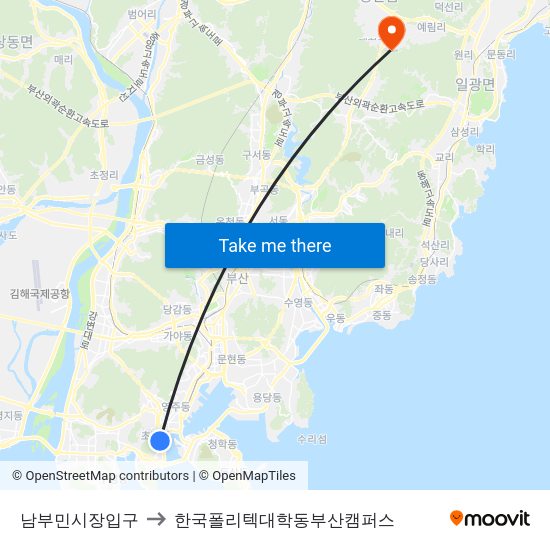 남부민시장입구 to 한국폴리텍대학동부산캠퍼스 map