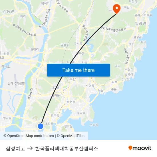 삼성여고 to 한국폴리텍대학동부산캠퍼스 map