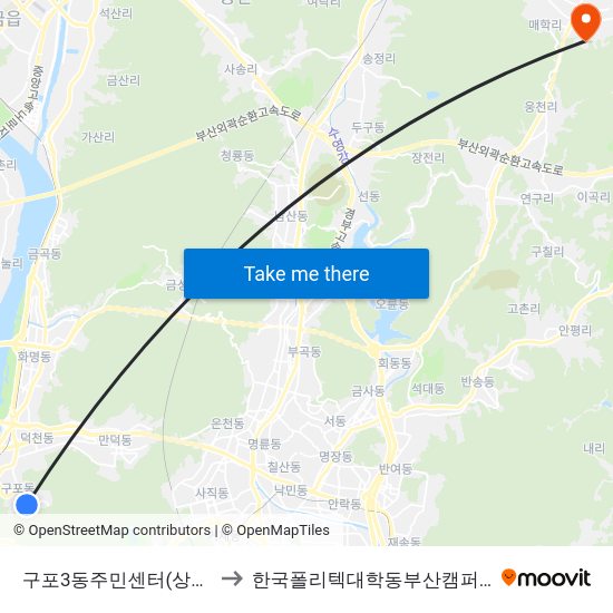 구포3동주민센터(상행) to 한국폴리텍대학동부산캠퍼스 map