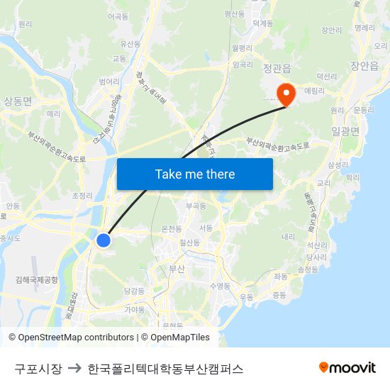 구포시장 to 한국폴리텍대학동부산캠퍼스 map