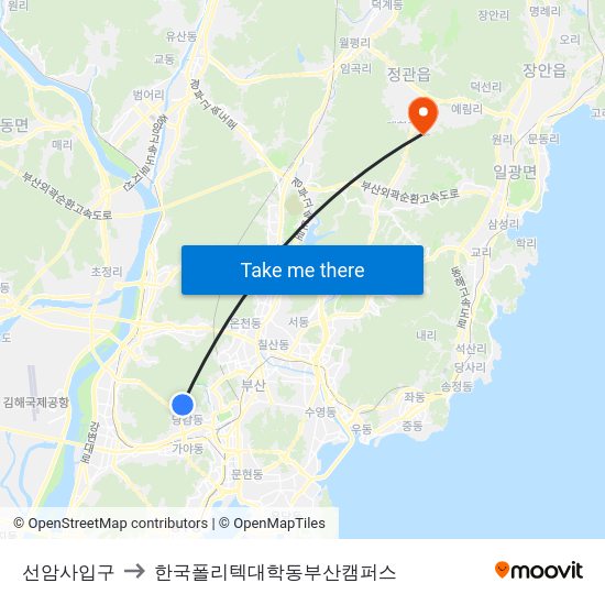 선암사입구 to 한국폴리텍대학동부산캠퍼스 map