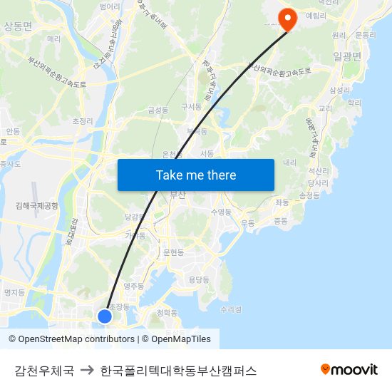 감천우체국 to 한국폴리텍대학동부산캠퍼스 map