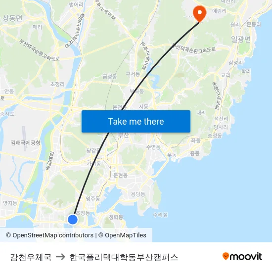 감천우체국 to 한국폴리텍대학동부산캠퍼스 map