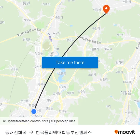 동래전화국 to 한국폴리텍대학동부산캠퍼스 map