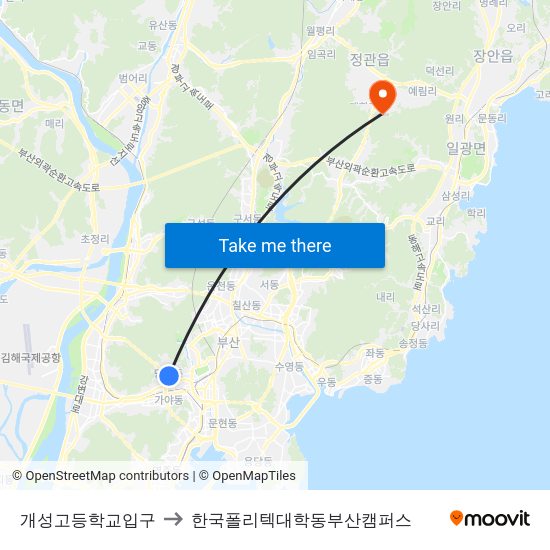 개성고등학교입구 to 한국폴리텍대학동부산캠퍼스 map