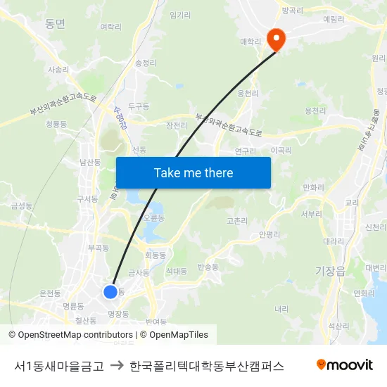 서1동새마을금고 to 한국폴리텍대학동부산캠퍼스 map