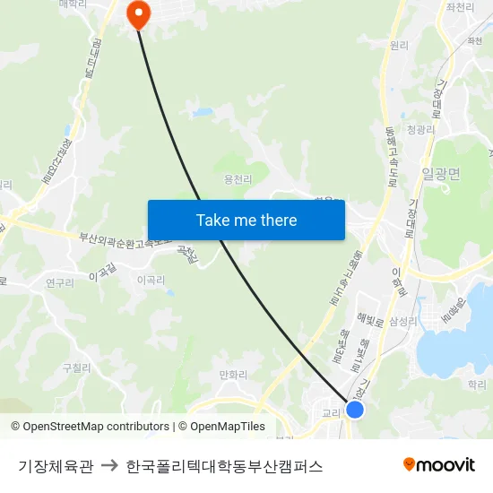기장체육관 to 한국폴리텍대학동부산캠퍼스 map